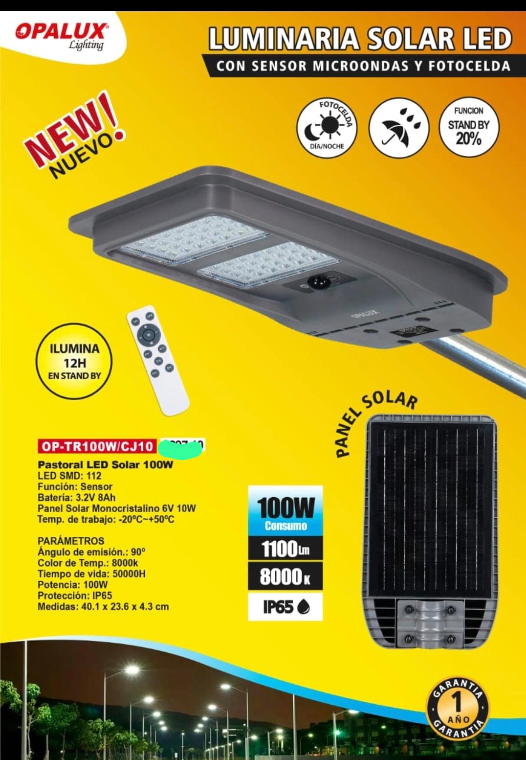 Pastoral de 100w solar Opalux