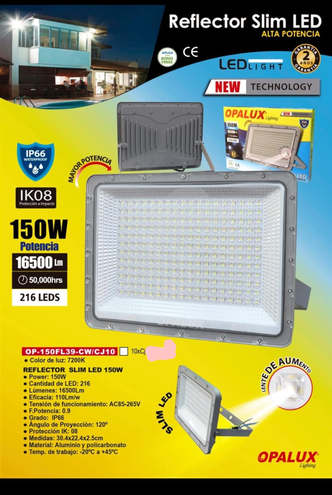Reflector de 150w slim opalux