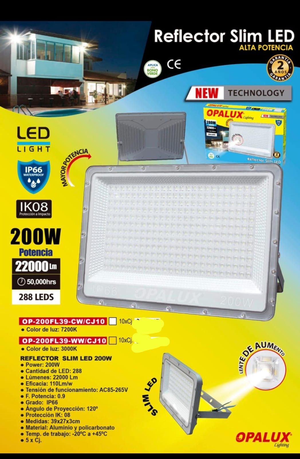 Reflector de 200w opalux slim